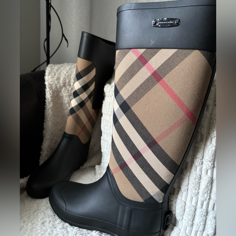 Burberry Black and Tan Checkered Boots